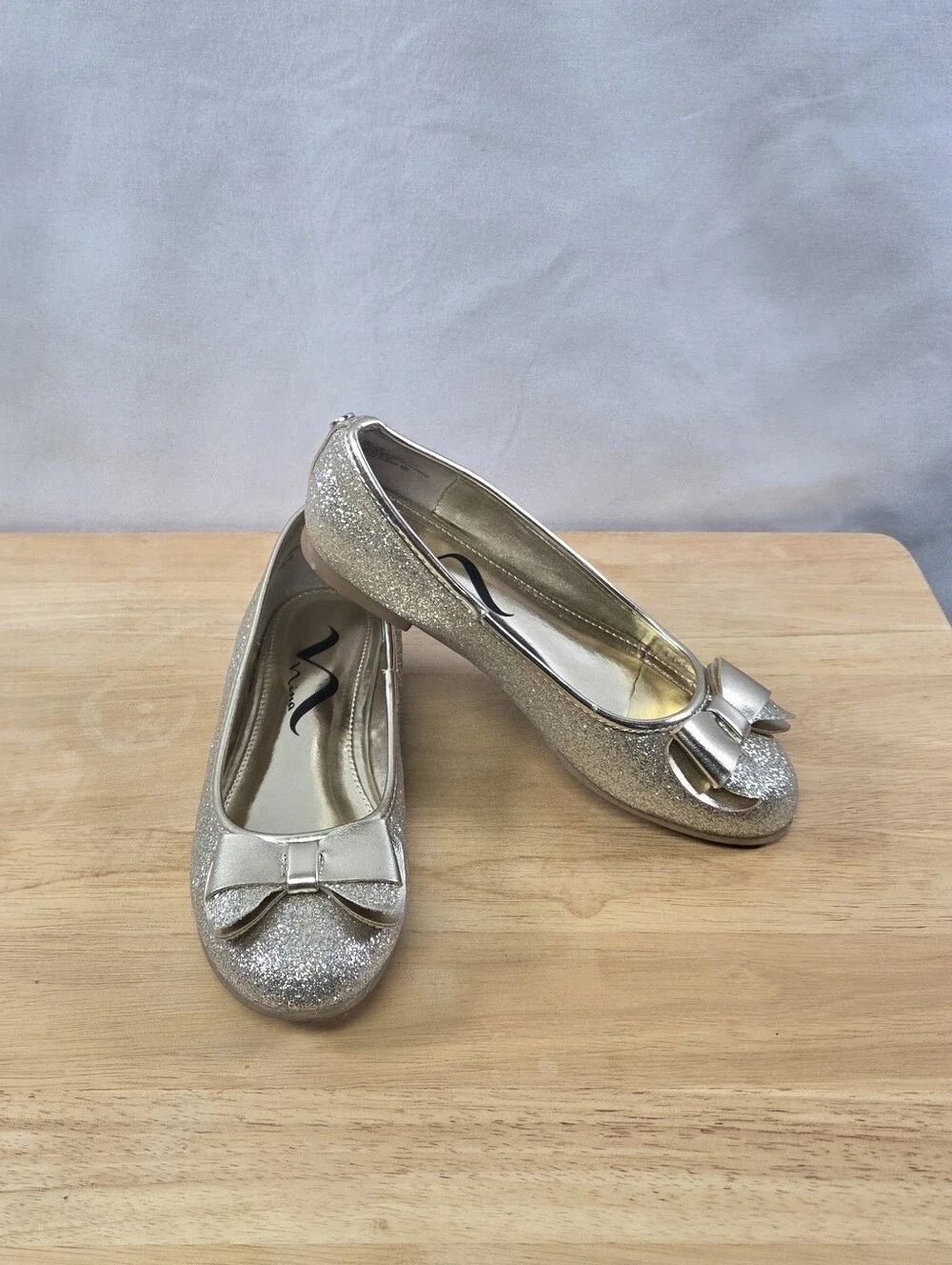 Nina Ballet Flats Size 1 Girls Glitter Bow
